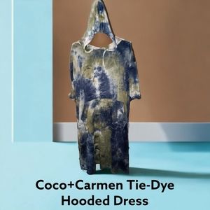 2/$35 NWOT Coco+Carmen Soft Olive Green & Navy Blue Tie-Dye Hooded Dress, L/XL